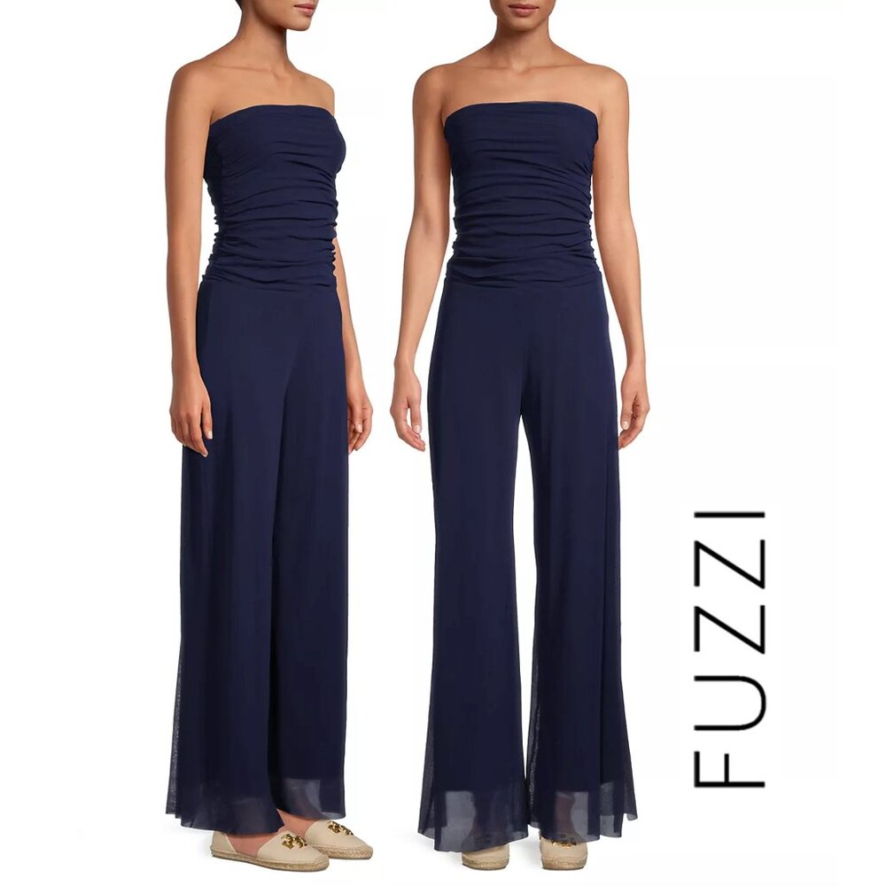 Fuzzi Mesh Strapless Ruched Jumpsuit